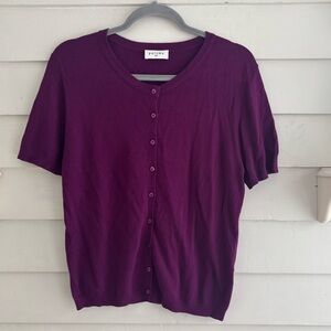 Paloma Deep Purple Short Sleeve Button Cardigan Sweater Size Medium Petite